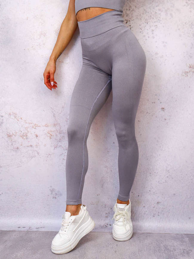 KOMPLET PRĄŻKOWANY LEGGINSY+ TOP ZAPINANY NA ZAMEK- SZARY