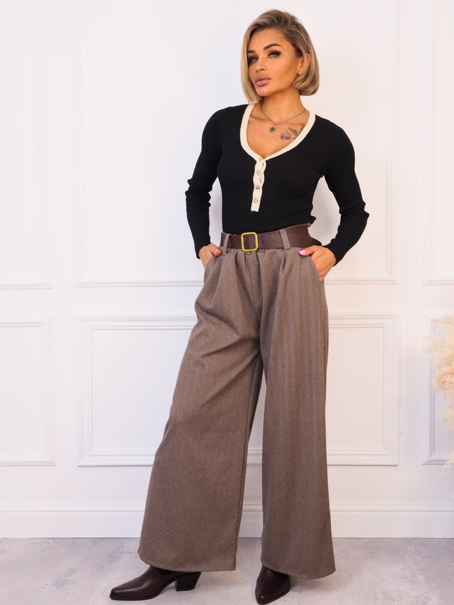 SPODNIE DZIANINOWE SZEROKIE Z PASKIEM- FANGO