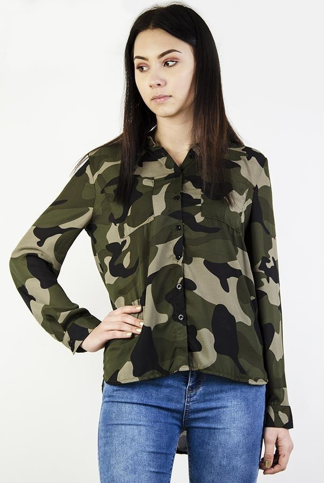 Asymetryczna koszula moro z kieszeniami