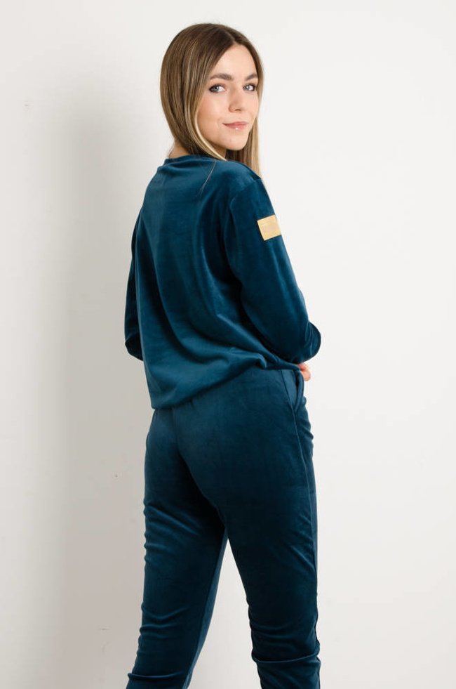 KOMPLET DRESOWY WELUROWY Z OZDOBNĄ NASZYWKĄ- CIEMNY TURKUS