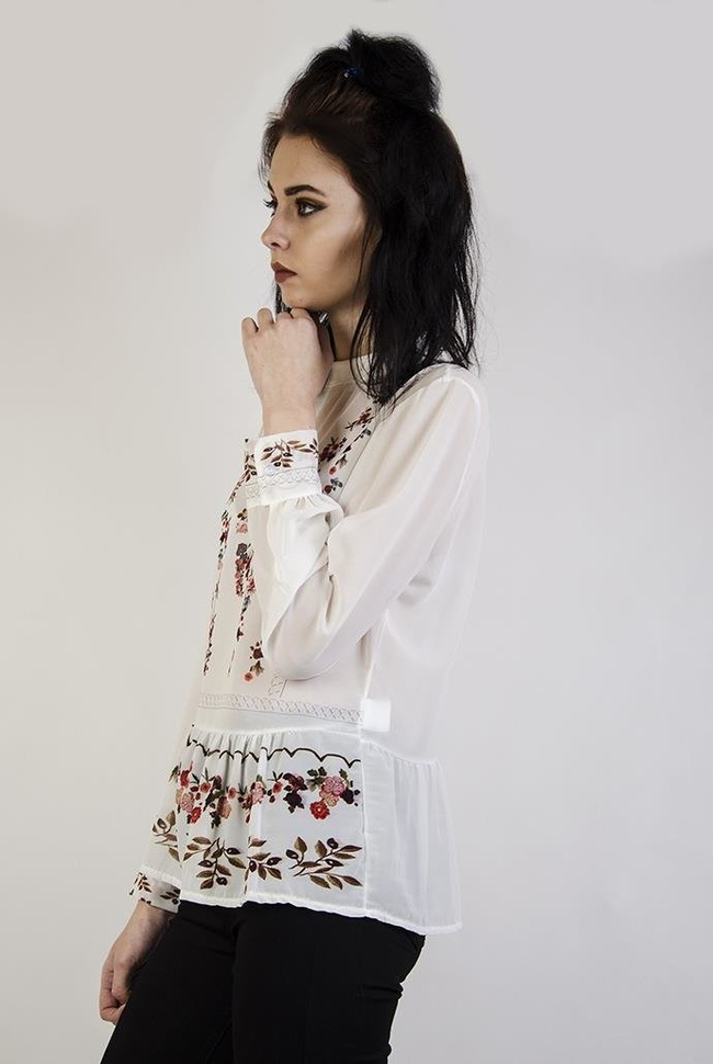 Biała bluzka szyfonowa w kwiatowe wzory