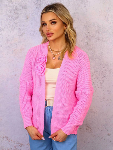 KRÓTKI KARDIGAN Z PRZYPINANYMI KWIATAMI- RÓŻOWY