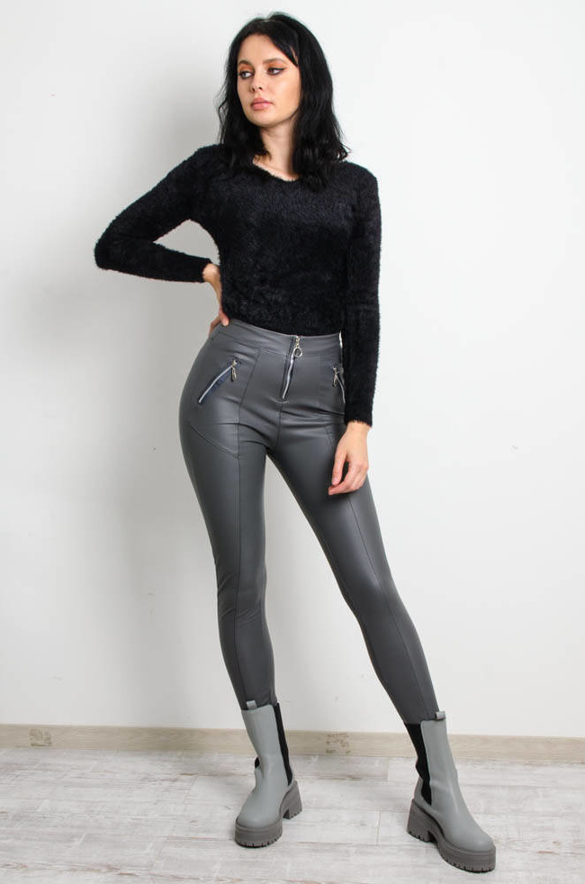 SZARE WOSKOWANE LEGGINSY Z PRZESZYCIAMI- WYSOKI STAN