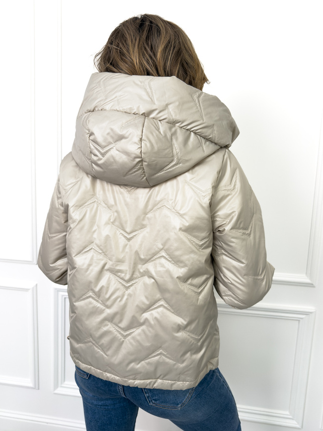 KURTKA PRZEJŚCIOWA Z KAPTUREM I ŚCIĄGACZAMI PO BOKACH- JASNOBEŻOWA