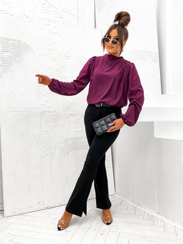 ELEGANCKA BLUZKA Z BUFIASTYMI RĘKAWAMI- BORDOWA