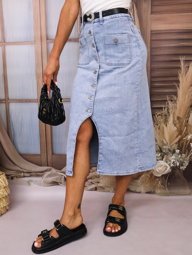JASNOJEANSOWA SPÓDNICA MIDI ZAPINANA NA GUZIKI