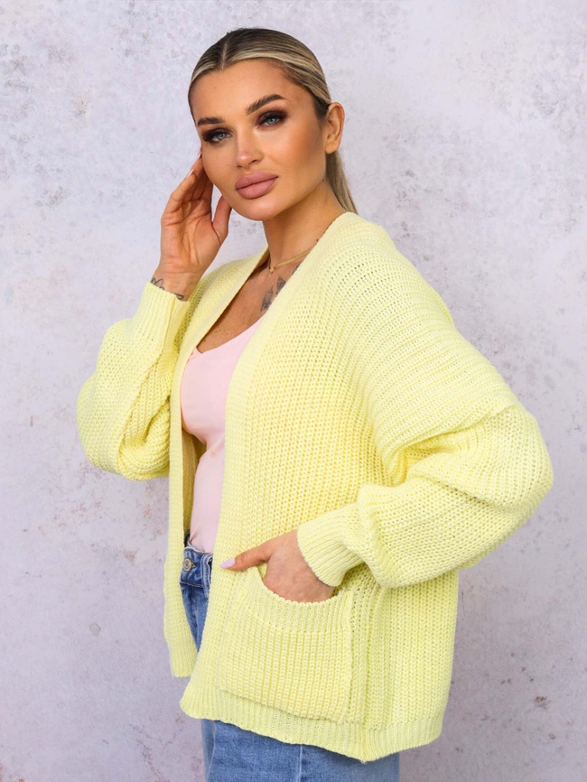 NARZUTA KARDIGAN DZIANINOWY Z KIESZENIAMI- ŻÓŁTY