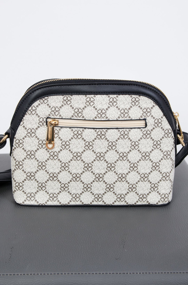 Wzorzysta torebka z czerwono-granatowym paskiem na przodzie