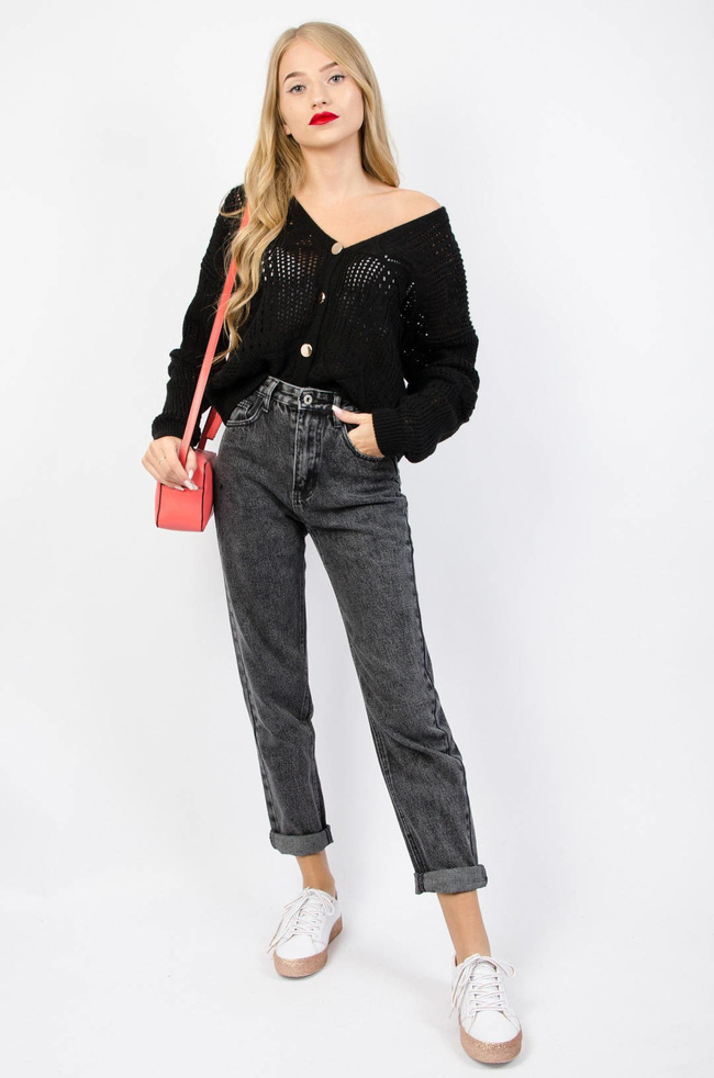 CIEMNO-SZARE SPODNIE JEANSOWE MOM FIT
