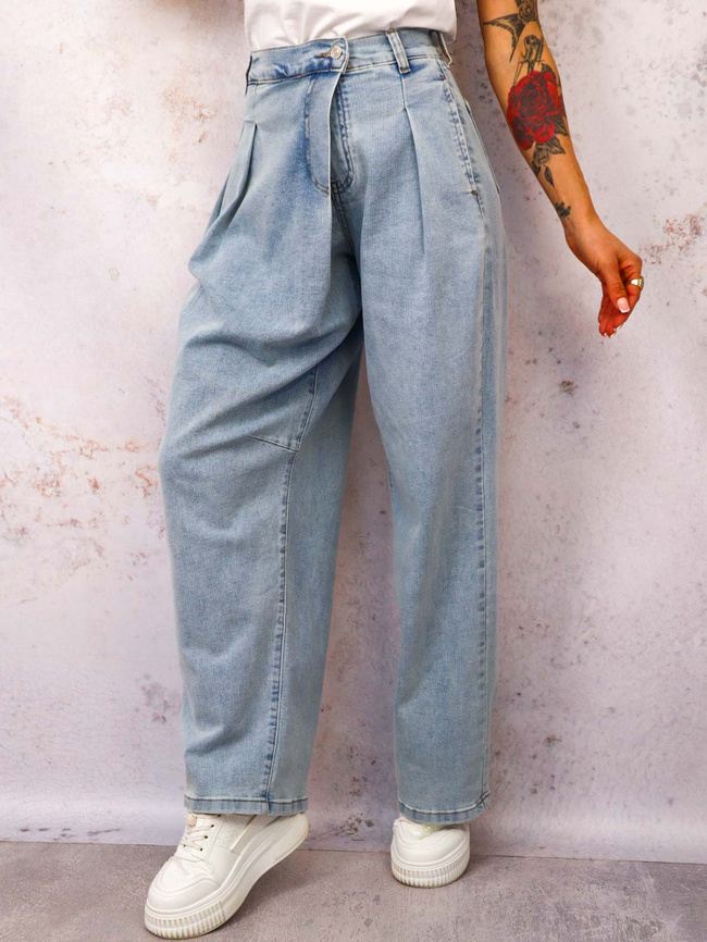 SPODNIE JEANSOWE Z SZEROKIMI NOGAWKAMI I ASYMETRYCZNYM ZAPIĘCIEM- JASNY JEANS