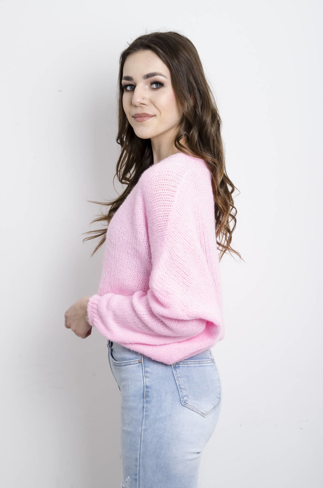 SWETER KARDIGAN ZAPINANY NA GUZIKI- JASNY RÓŻ