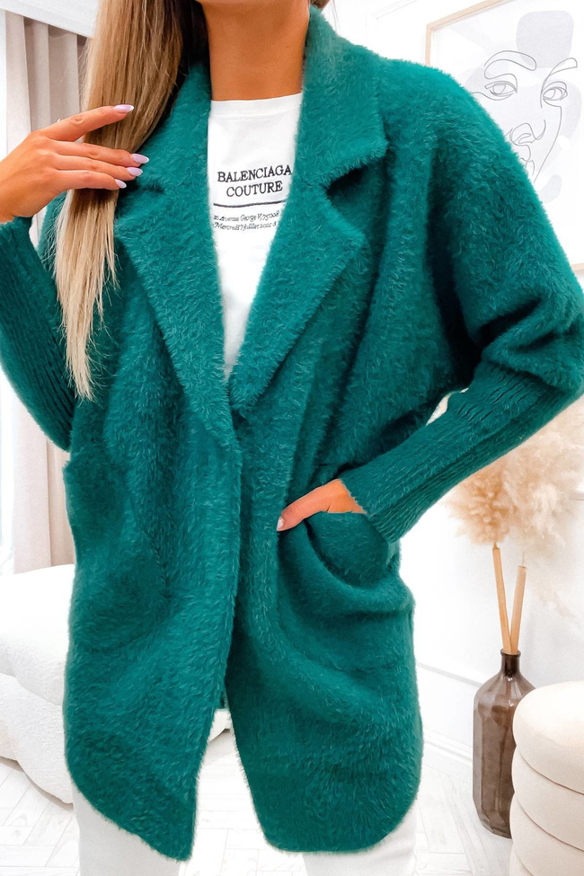 PŁASZCZ DŁUGI WEŁNIANY ALPAKA- ZIELONY