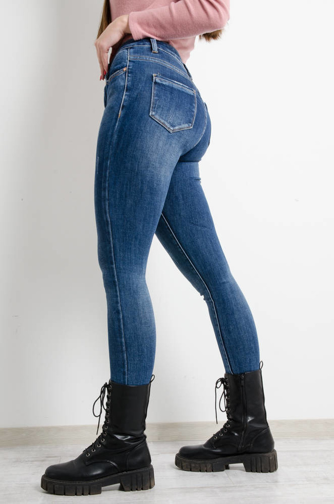 CIEMNE SPODNIE JEANSOWE Z DELIKATNYMI PRZETARCIAMI