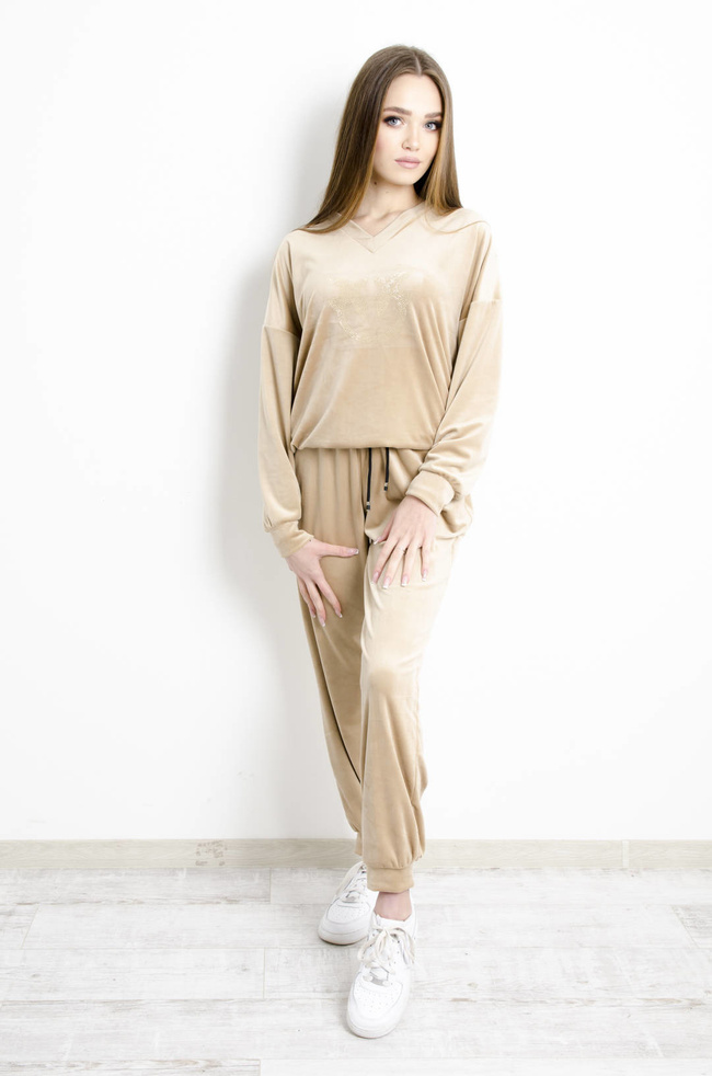 KOMPLET DRESOWY WELUROWY BEŻOWY