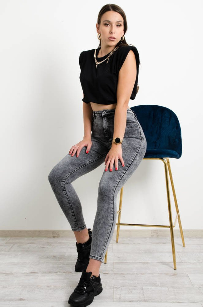 SZARE DEKATYZOWANE JEANSY Z WYSKOIM STANEM