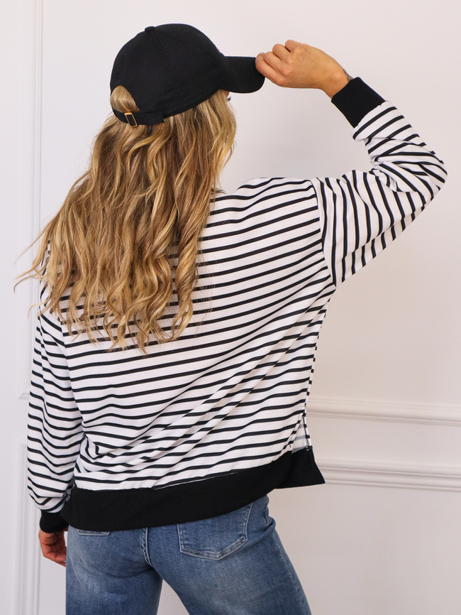 BLUZA BAWEŁNIANA OVERSIZE W PASKI - CZARNA