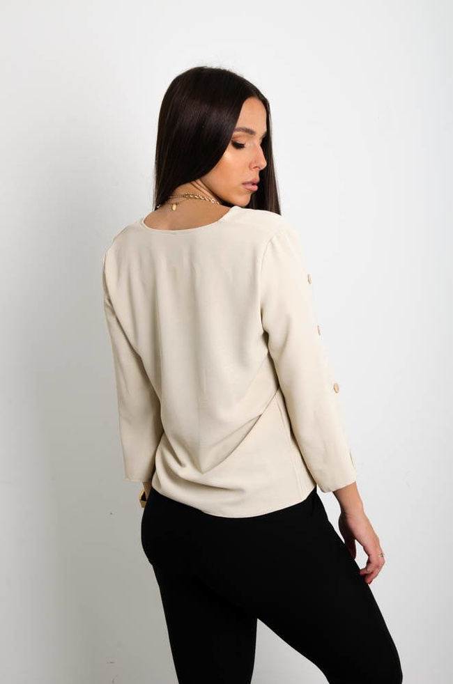 BEŻOWA ELEGANCKA BLUZKA W SZPIC