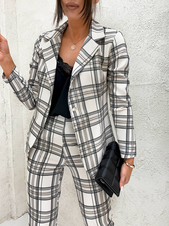 KOMPLET W KRATĘ MARYNARKA+ SPODNIE- BEŻOWY