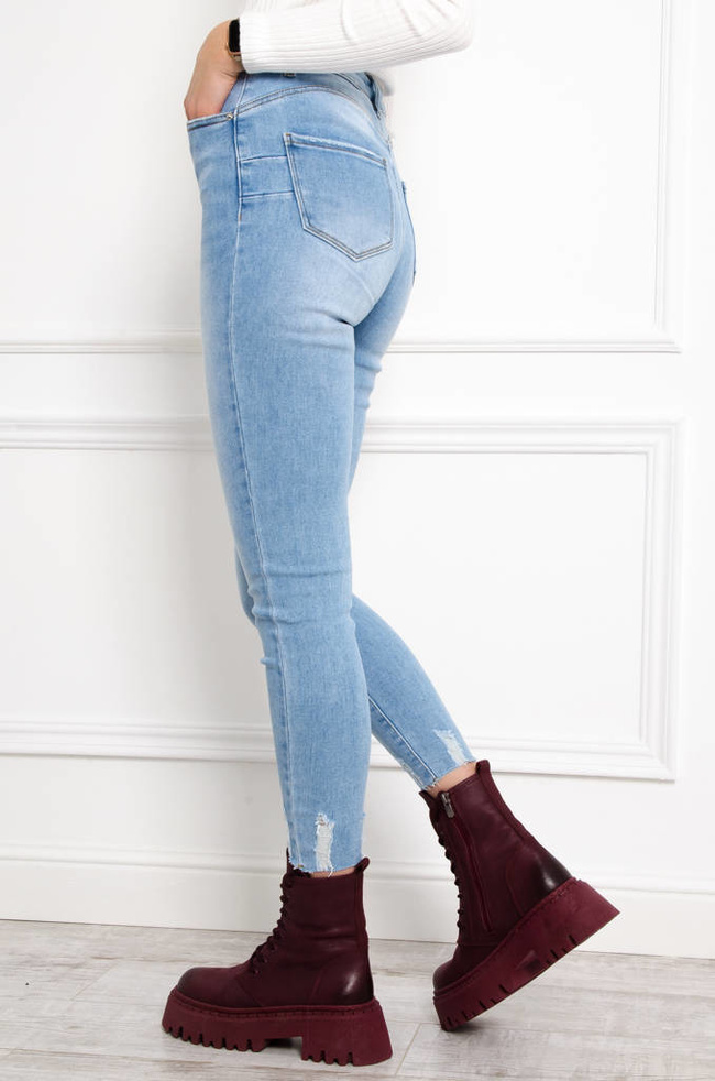 SPODNIE JEANSOWE Z SZARPANIEM PRZY NOGAWCE- WYSOKI STAN