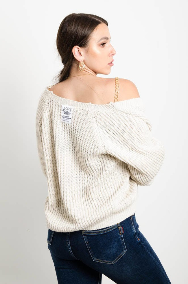 BEŻOWY ROZPINANY SWETER O LUŹNYM KROJU