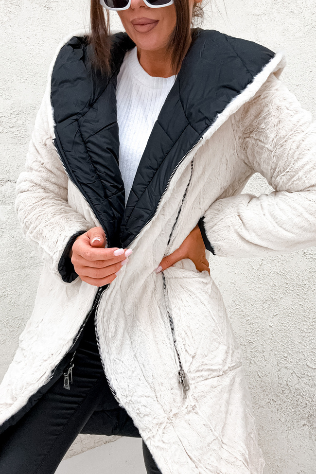 DŁUGA DWUSTRONNA KURTKA Z FUTERKIEM- CZARNA