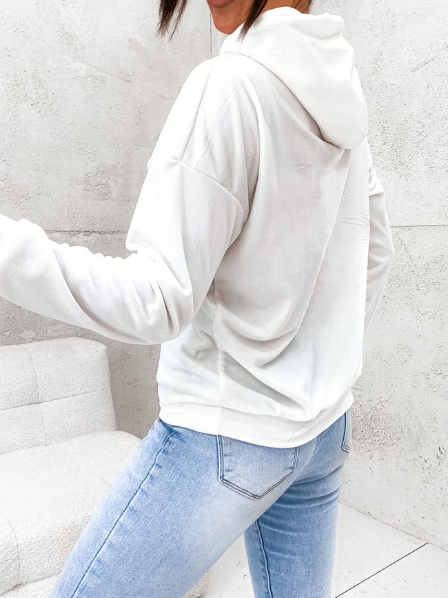 WELUROWA BLUZA Z KAPTUREM- EKRI