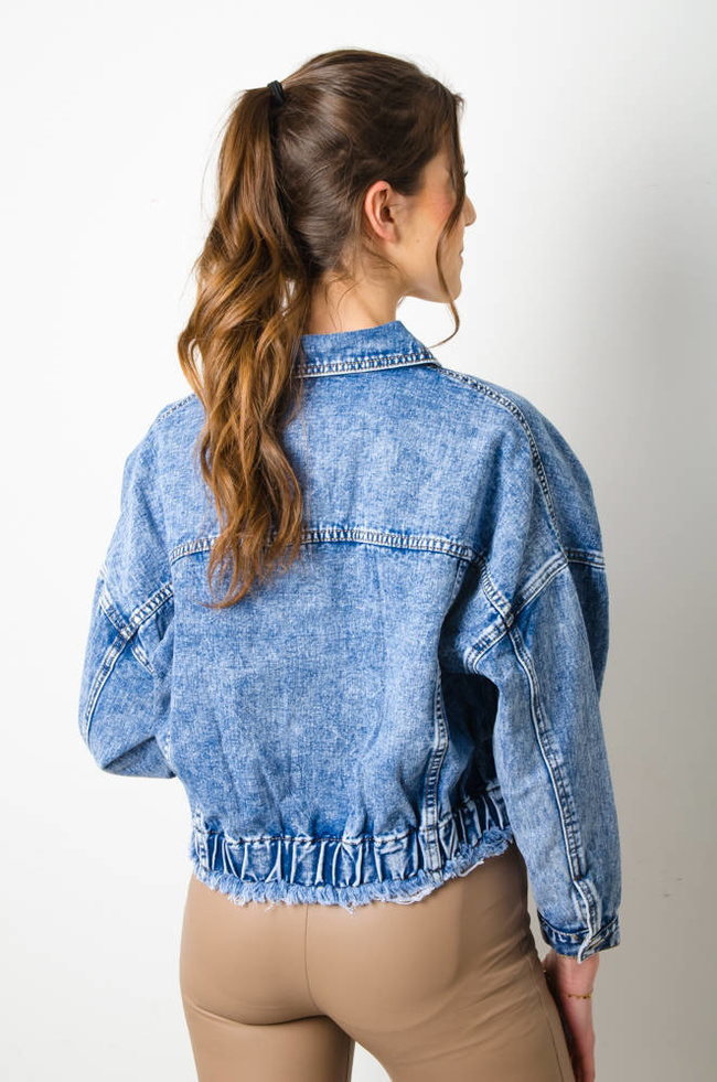 KURTKA JEANSOWA BOMBERKA Z KOŁNIERZEM 