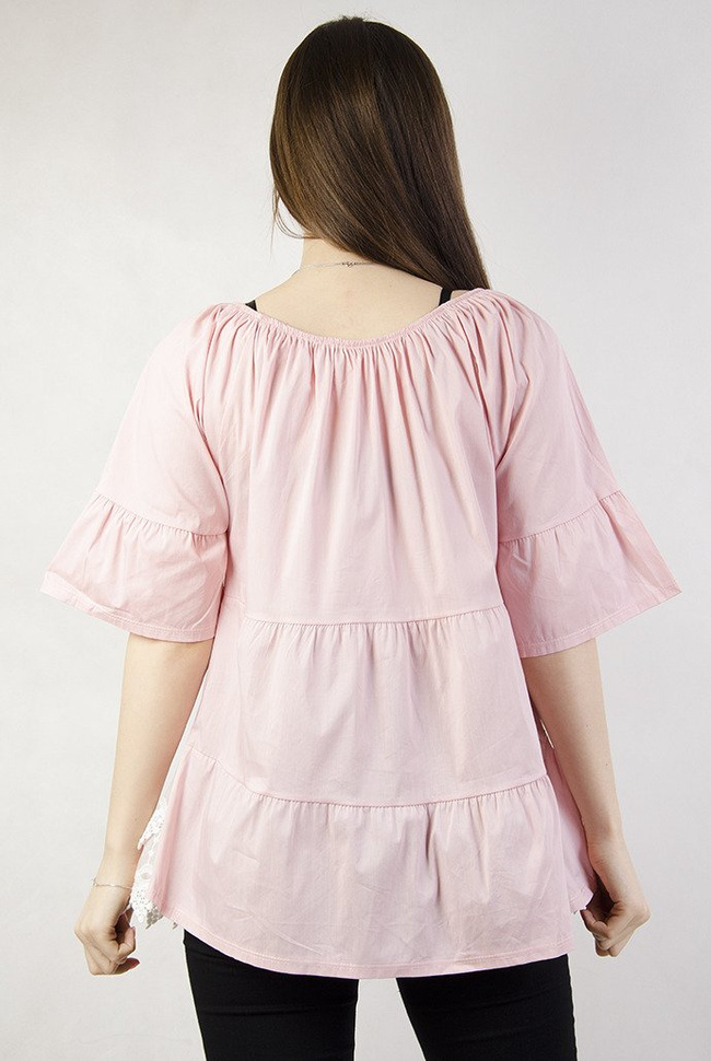 Jasnoróżowa bluzka koszulowa z haftami