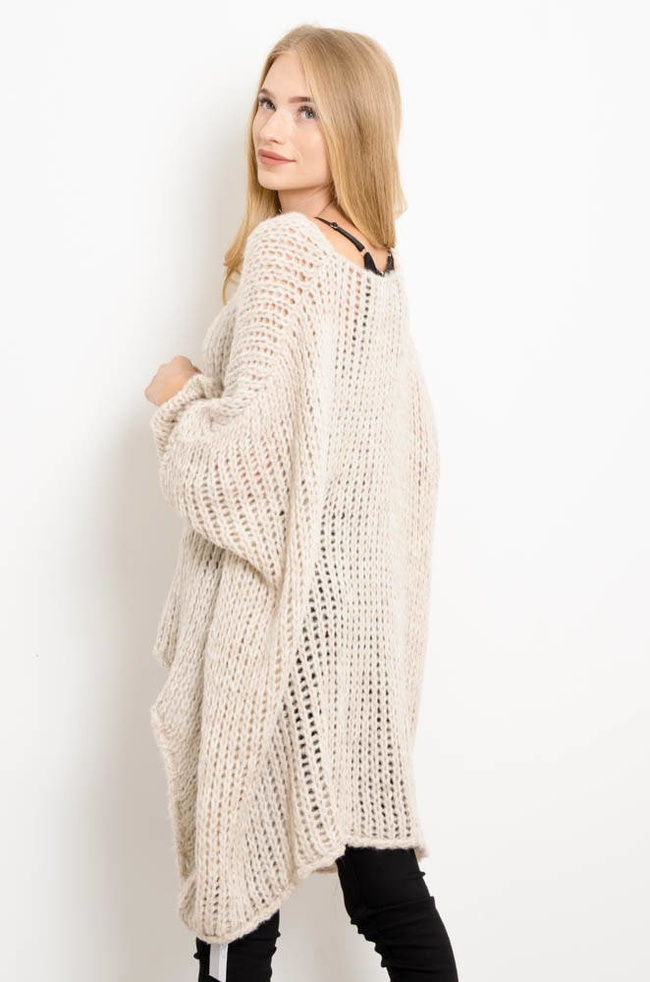 BEŻOWY SWETER ASYMETRYCZNY,OVERSIZE