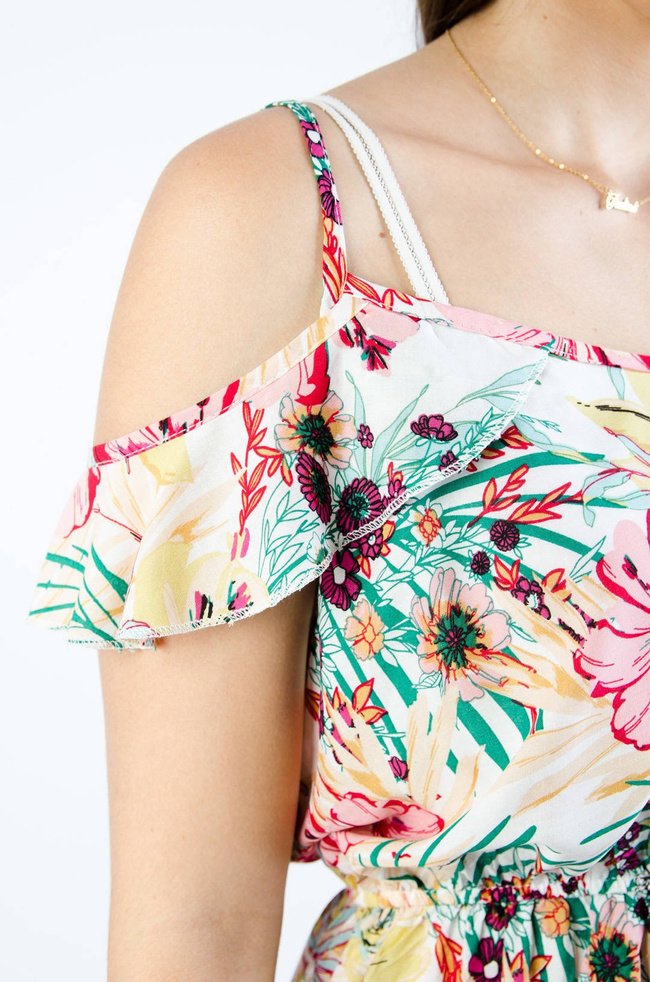 BIAŁA SUKIENKA MAXI Z MOTYWEM KWIATOWYM