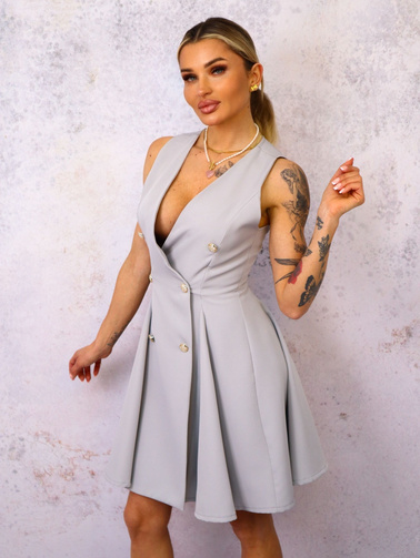 SUKIENKA MINI Z GUZIKAMI- SZARA