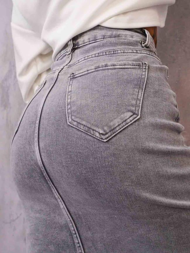 SZARA SPÓDNICA JENASOWA MAXI Z ROZPORKIEM