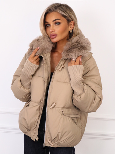 KURTKA ZIMOWA Z ODPINANYM FUTERKIEM- BEŻOWA