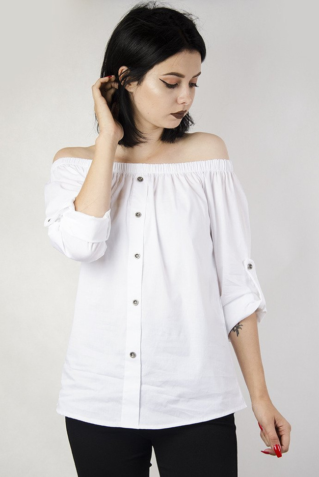 Biała koszula z gumką w dekolcie