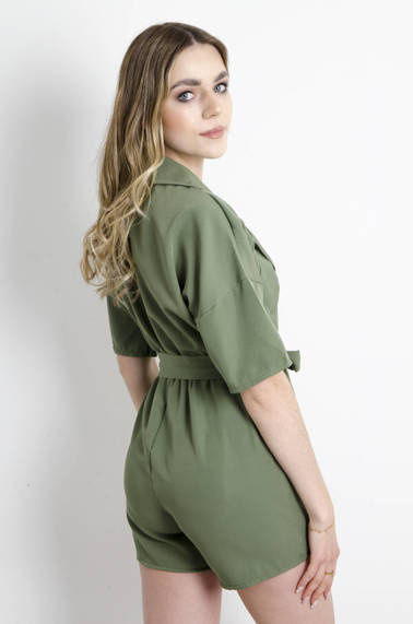 KOMBINEZON ELEGANCKI WIĄZANY W PASIE - ZIELONY