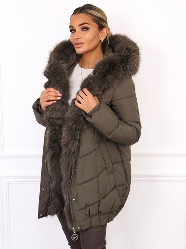 KURTKA PIKOWANA ZAPINANA NA ZAMEK I ZATRZASKI- ZIELONA