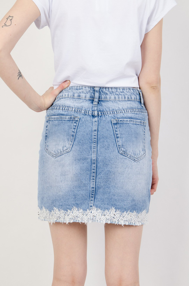 Spódnica jeansowa z koronką i cyrkoniami