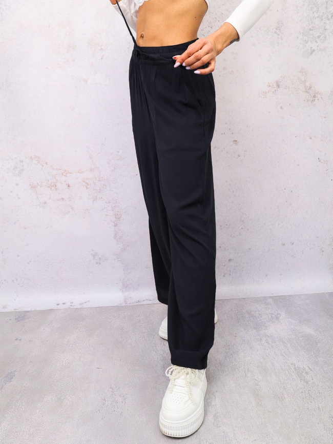 SPODNIE MATERIAŁOWE Z SZEROKIMI NOGAWKAMI- CZARNE