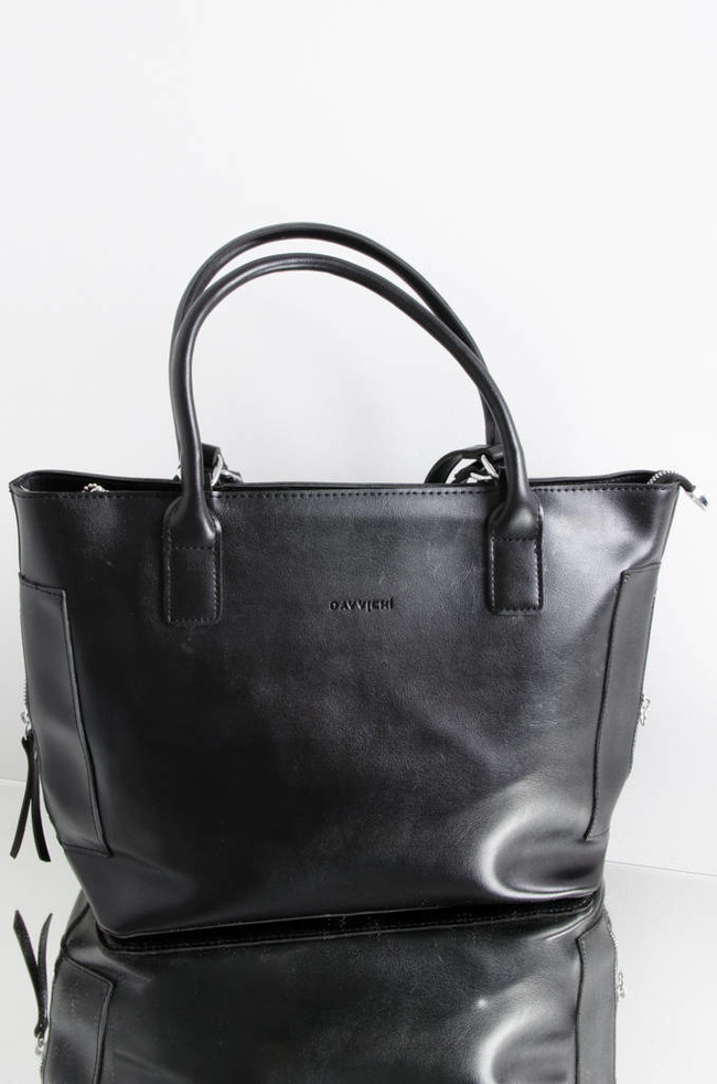 TOREBKA TYPU SHOPPER Z ZAMKAMI PO BOKACH- CZARNA
