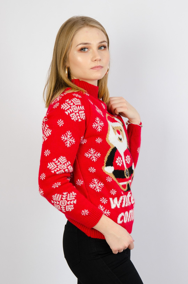 CZERWONY SWETER-PÓŁGOLF Z MIKOŁAJEM 