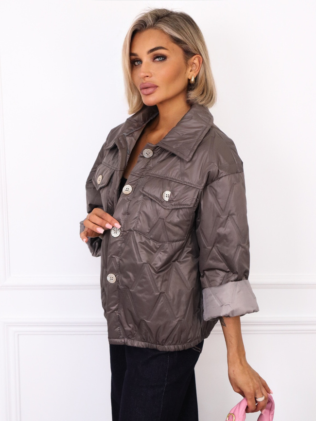 KURTKA PIKOWANA ZAPINANA NA ZŁOTE GUZIKI- SZARA