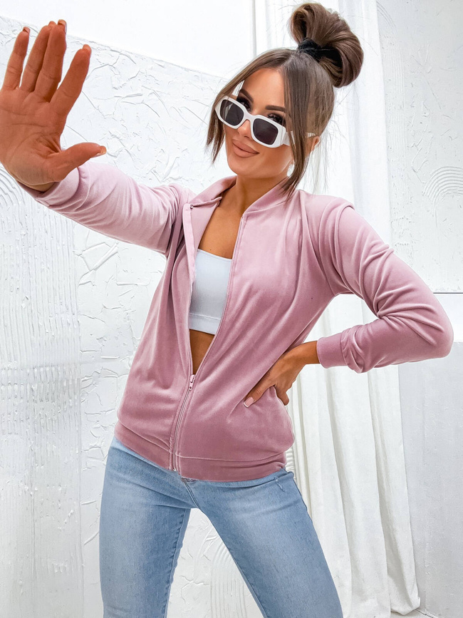 PUDROWA WELUROWA BLUZA ZAPINANA NA ZAMEK