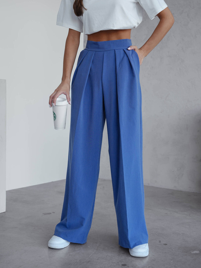 SPODNIE ELEGANCKIE MATERIAŁOWE Z KANTEM- GRANATOWE