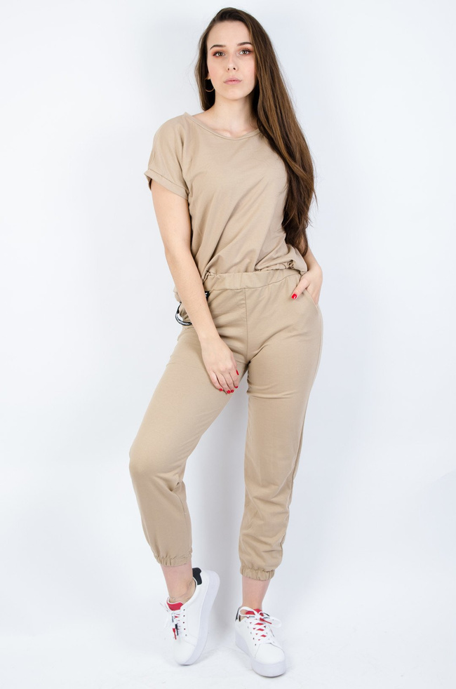 BEŻOWY KOMPLET DRESOWY Z LAMPASAMI