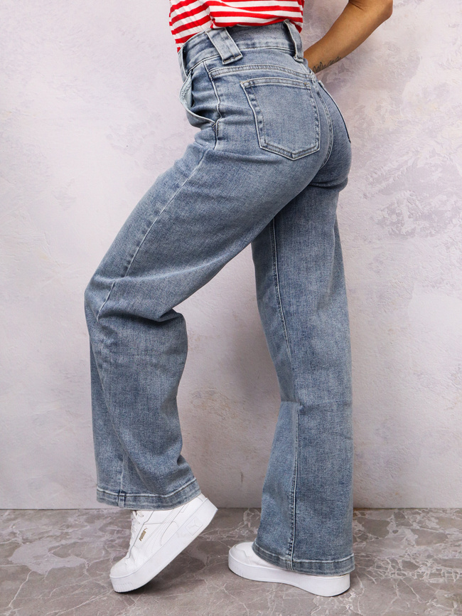 SPODNIE JEANSOWE Z SZEROKIM PASEM- WYSOKI STAN