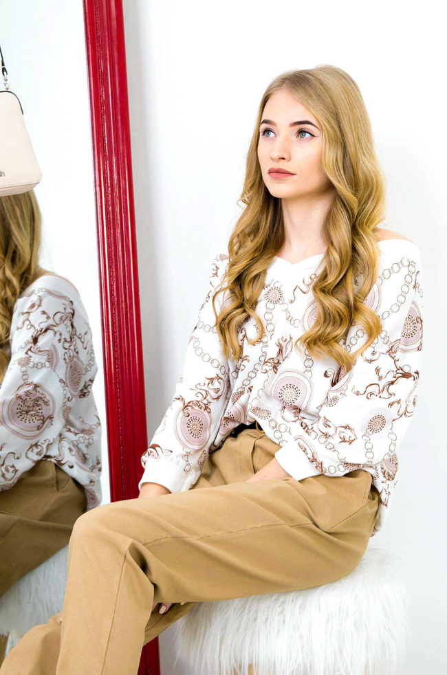 BIAŁA WZORZYSTA BLUZKA W SZPIC 