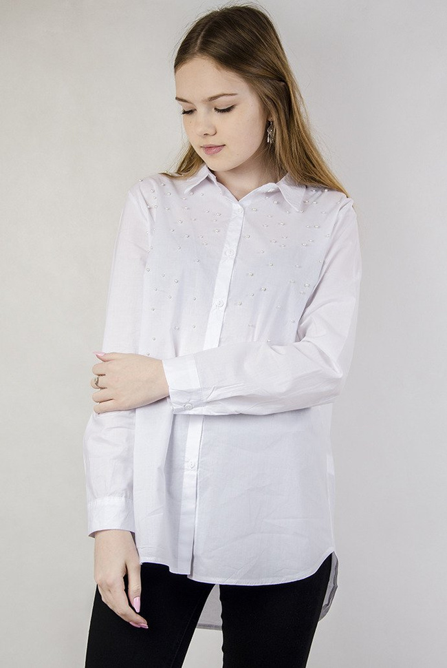 Biała koszula z koralikami