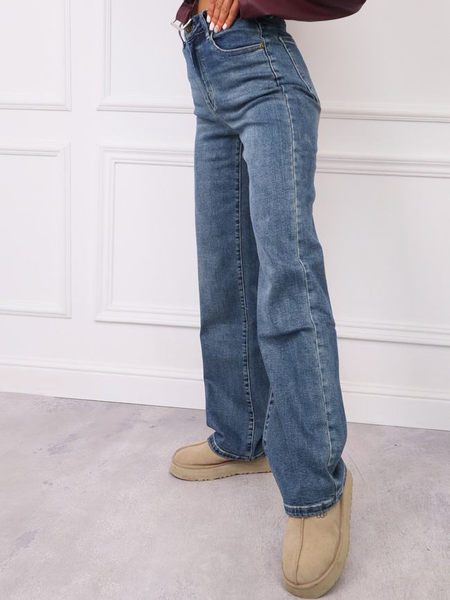 SPODNIE JEANSOWE Z WYSOKI STANEM I SZEROKIMI NOGAWKAMI