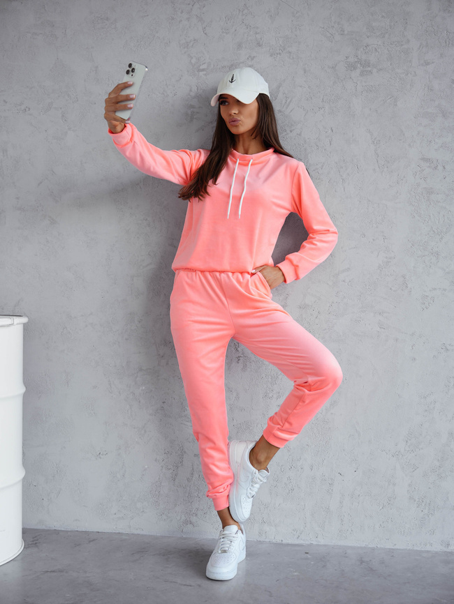 KOMPLET DRESOWY WELUROWY Z KONTRASTOWYMI SZNURKAMI- BRZOSKWINIOWY