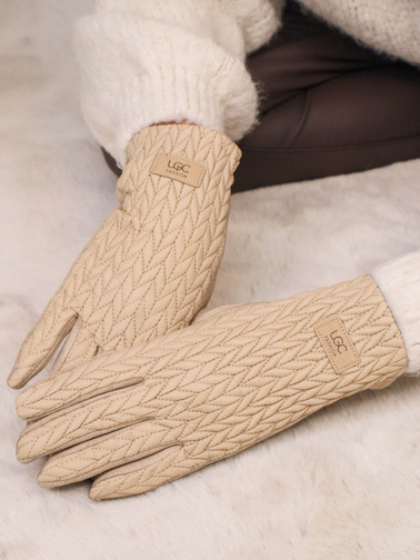 RĘKAWICZKI ZAMSZOWE Z PIKOWANIEM- BEŻOWY